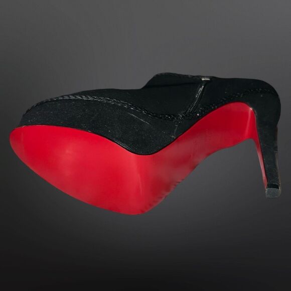 (1) Christian Louboutin Sultane Black Suede Braided Leather Trim Ankle RT Boot - Picture 13 of 13